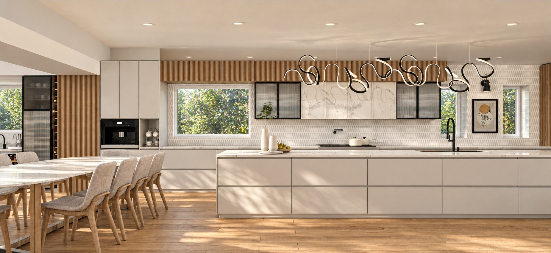 Kitchen Revamp in North Vancouver — Design Concept — View 4 North Vancouver kitchen concept showing the island, long counter and dining area